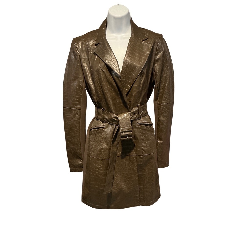French‎ Connection Faux Croc Belted Trench Coat Sz 6 Euro-Chic Parisian Classic